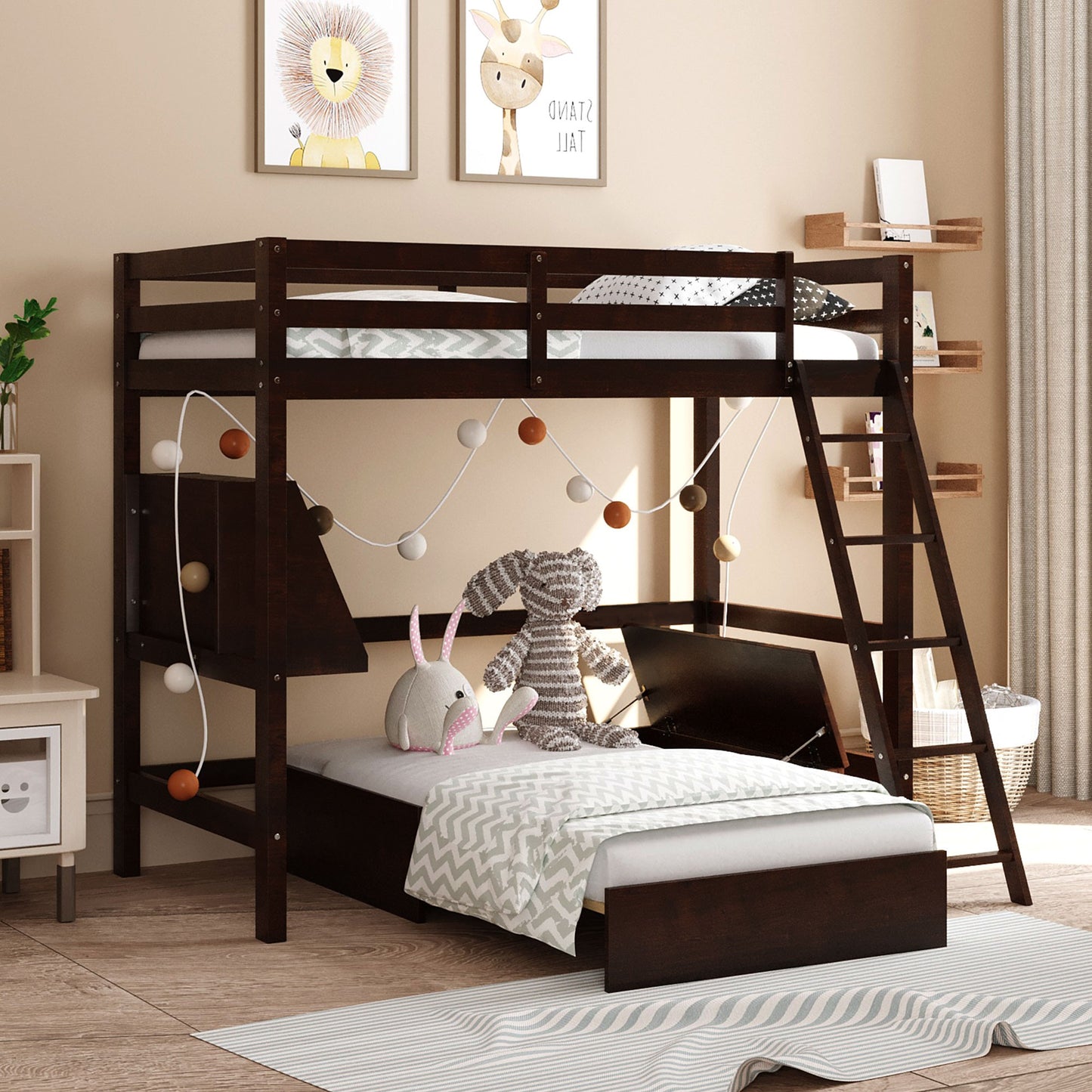 Gray Convertible Twin Over Twin Bunk Bed With Storage By Homeroots | Beds | Modishstore - 20