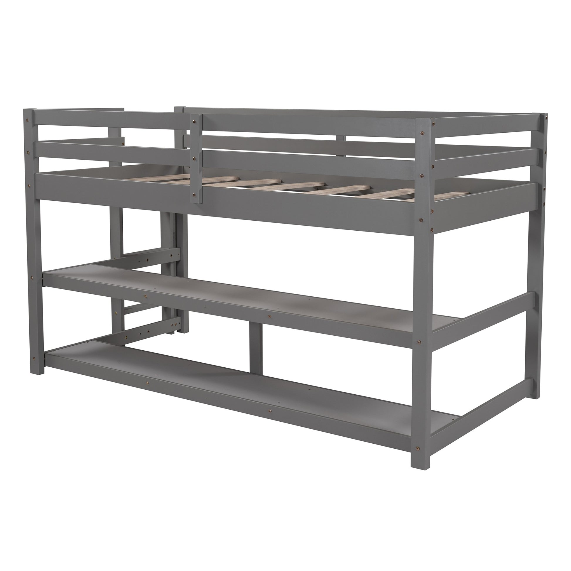 Minimalist Gray Twin Size Loft Bed With Built In Shelves By Homeroots | Beds | Modishstore - 3