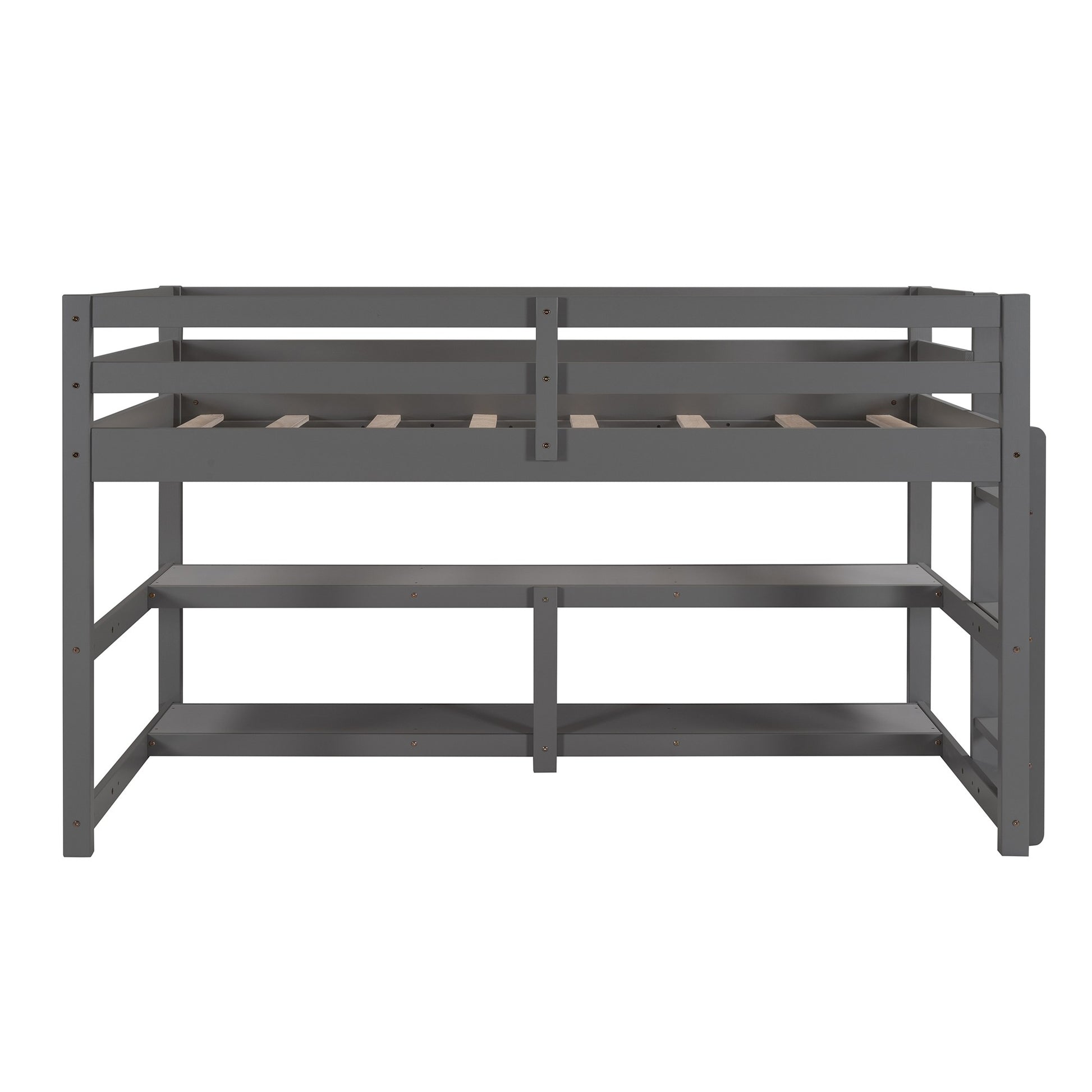 Minimalist Gray Twin Size Loft Bed With Built In Shelves By Homeroots | Beds | Modishstore - 4