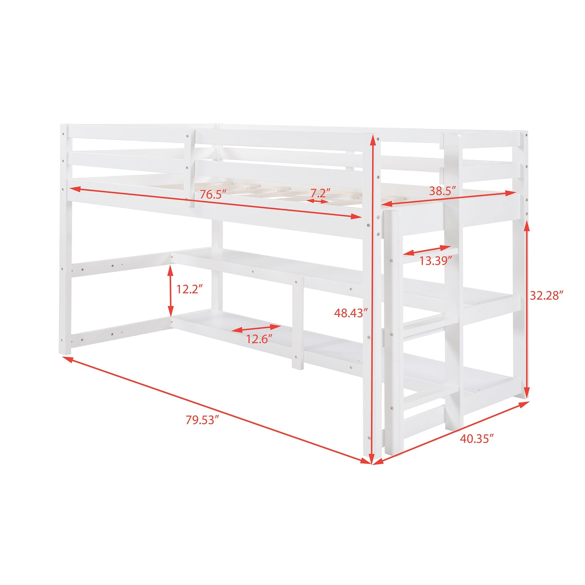 Minimalist Gray Twin Size Loft Bed With Built In Shelves By Homeroots | Beds | Modishstore - 16