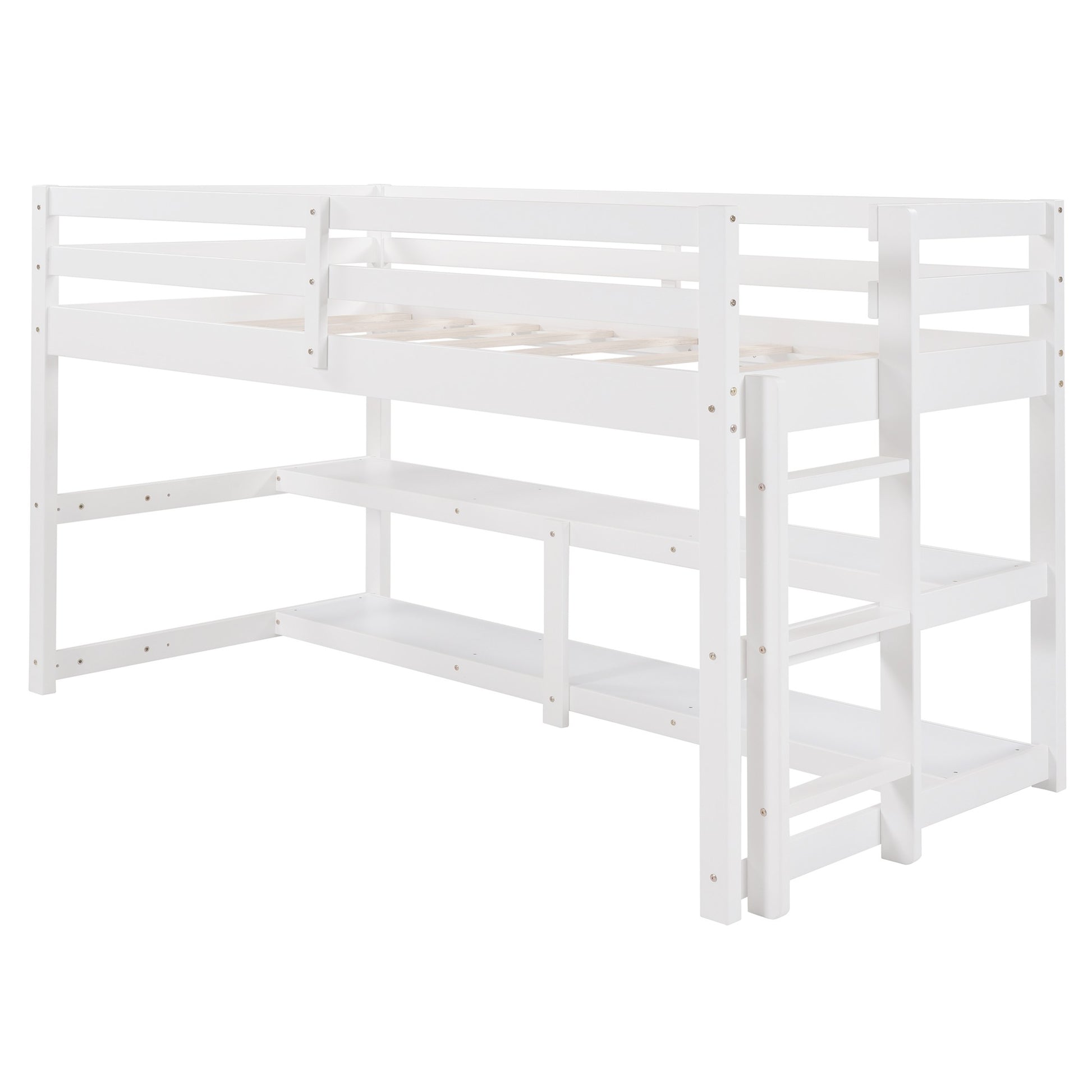 Minimalist Gray Twin Size Loft Bed With Built In Shelves By Homeroots | Beds | Modishstore - 17