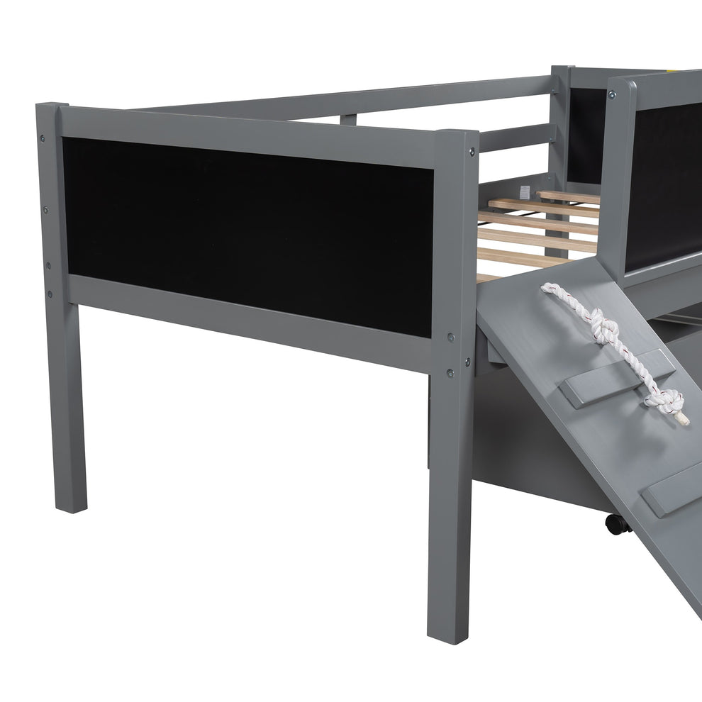 Climbing Frame Gray Twin Size Loft Bed With Slide And Storage Boxes By Homeroots | Beds | Modishstore - 8