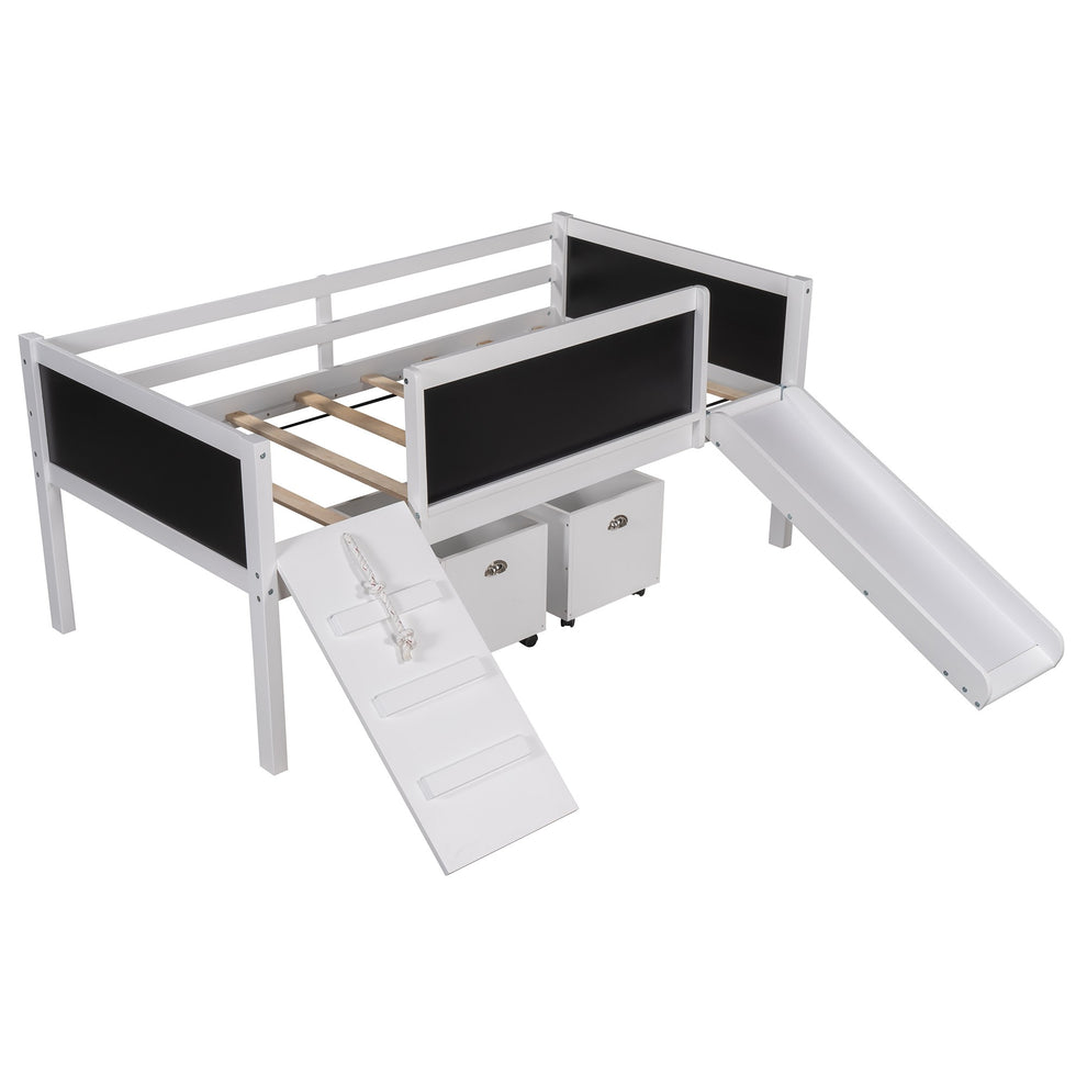Climbing Frame Gray Twin Size Loft Bed With Slide And Storage Boxes By Homeroots | Beds | Modishstore - 13