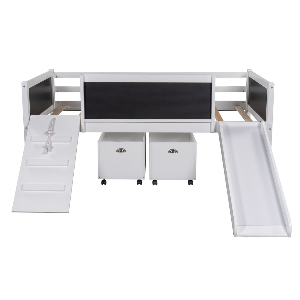 Climbing Frame Gray Twin Size Loft Bed With Slide And Storage Boxes By Homeroots | Beds | Modishstore - 14