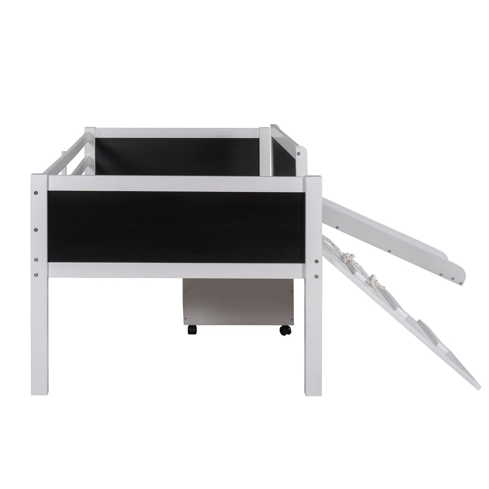 Climbing Frame Gray Twin Size Loft Bed With Slide And Storage Boxes By Homeroots | Beds | Modishstore - 18