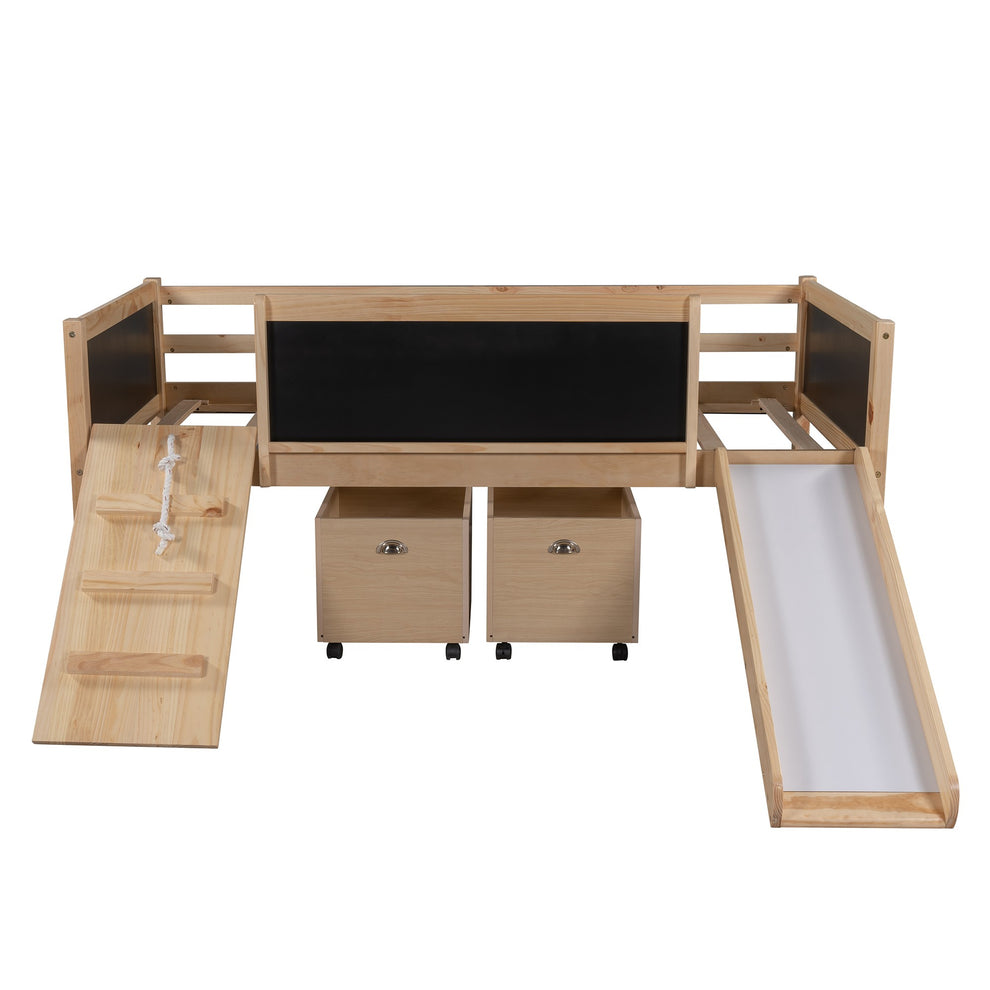 Climbing Frame Gray Twin Size Loft Bed With Slide And Storage Boxes By Homeroots | Beds | Modishstore - 22
