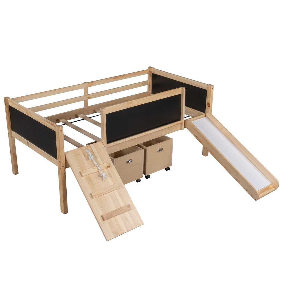 Climbing Frame Gray Twin Size Loft Bed With Slide And Storage Boxes By Homeroots | Beds | Modishstore - 26