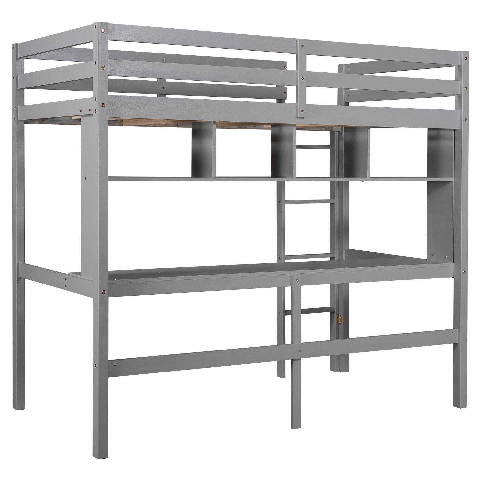 Minimalist Gray Twin Size Loft Bed With Built In Desk And Shelf By Homeroots | Beds | Modishstore - 4