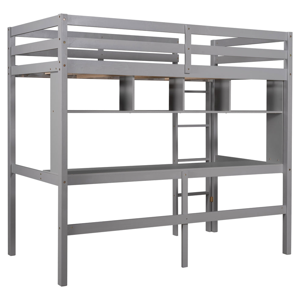 Minimalist Gray Twin Size Loft Bed With Built In Desk And Shelf By Homeroots | Beds | Modishstore - 4