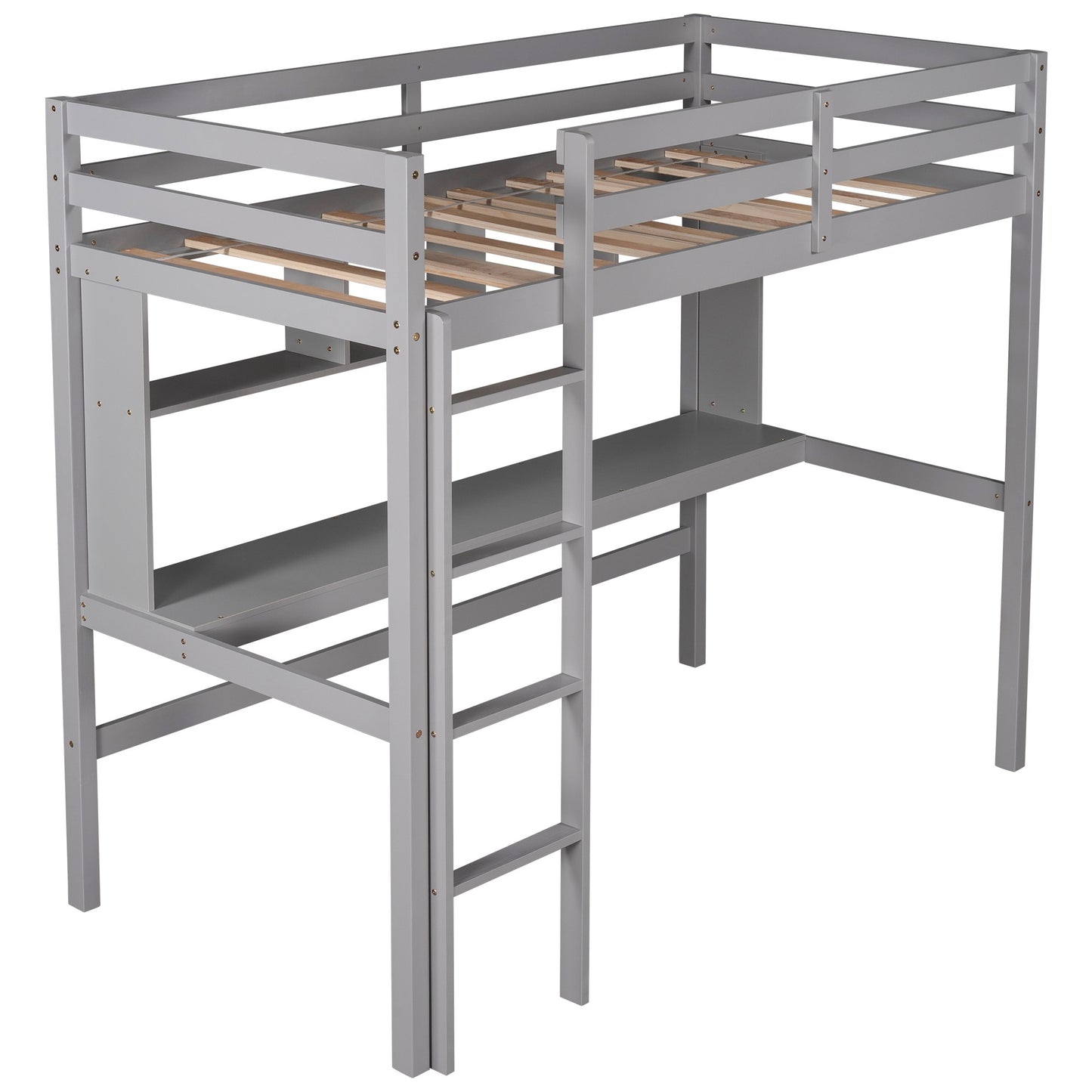 Minimalist Gray Twin Size Loft Bed With Built In Desk And Shelf By Homeroots | Beds | Modishstore - 8