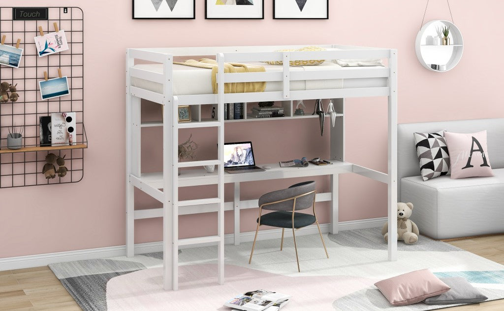 Minimalist Gray Twin Size Loft Bed With Built In Desk And Shelf By Homeroots | Beds | Modishstore - 12