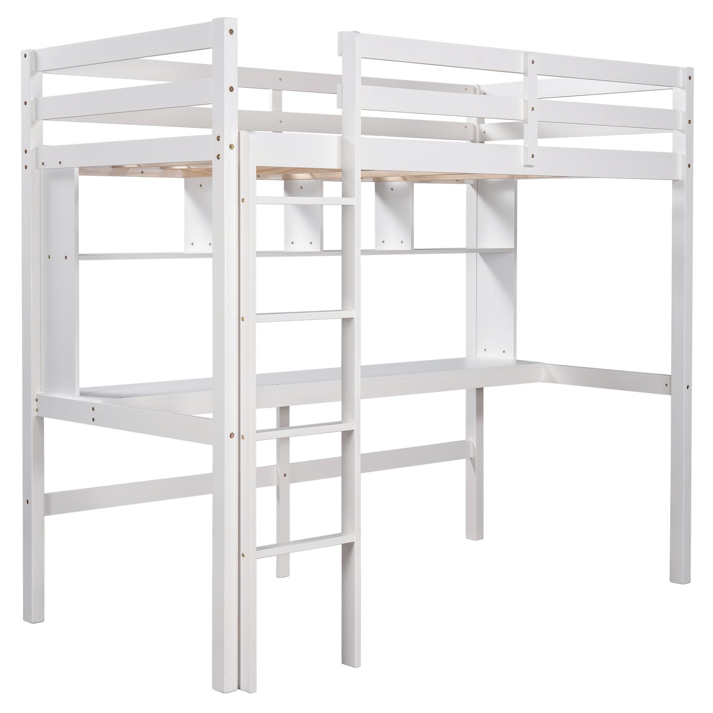 Minimalist Gray Twin Size Loft Bed With Built In Desk And Shelf By Homeroots | Beds | Modishstore - 13