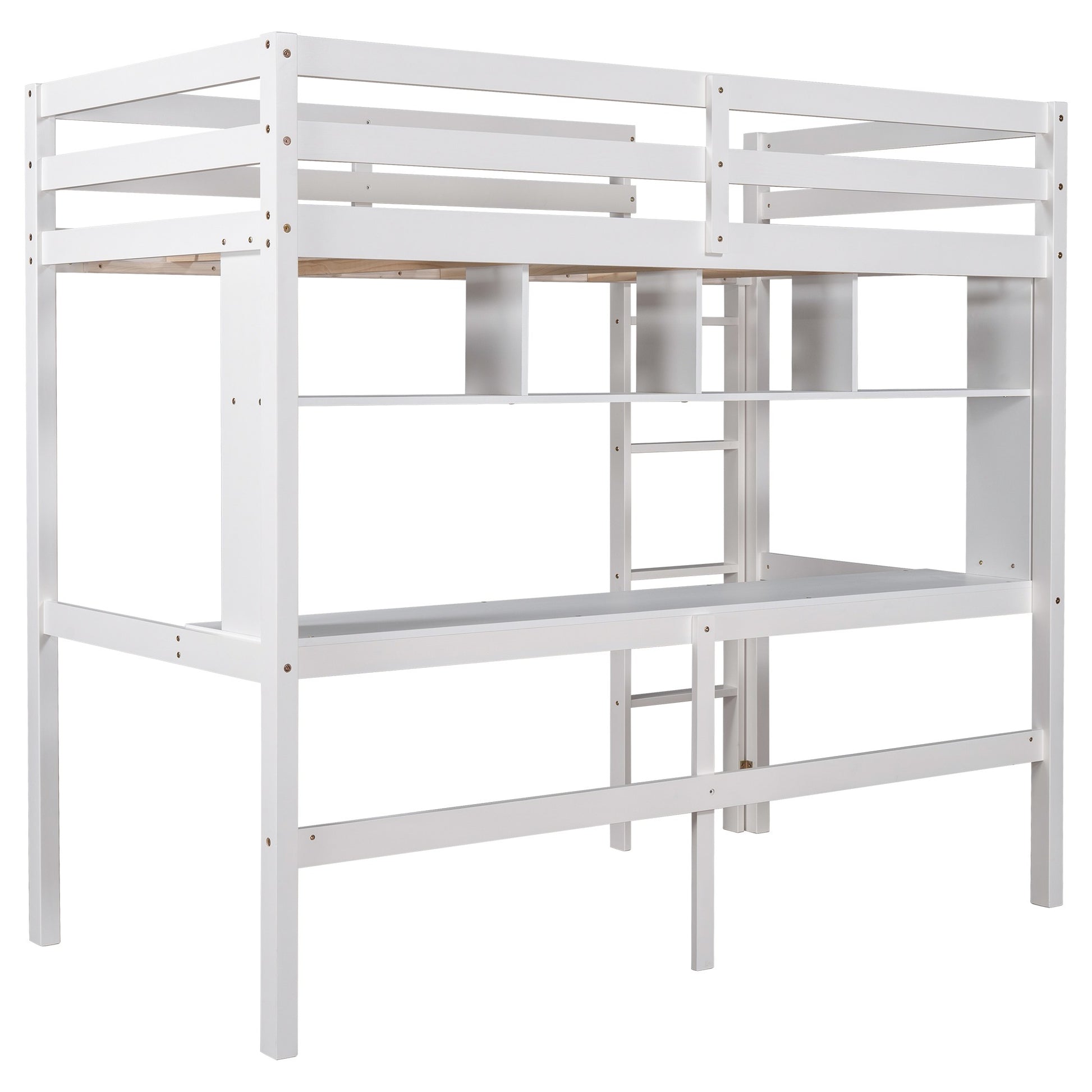 Minimalist Gray Twin Size Loft Bed With Built In Desk And Shelf By Homeroots | Beds | Modishstore - 14