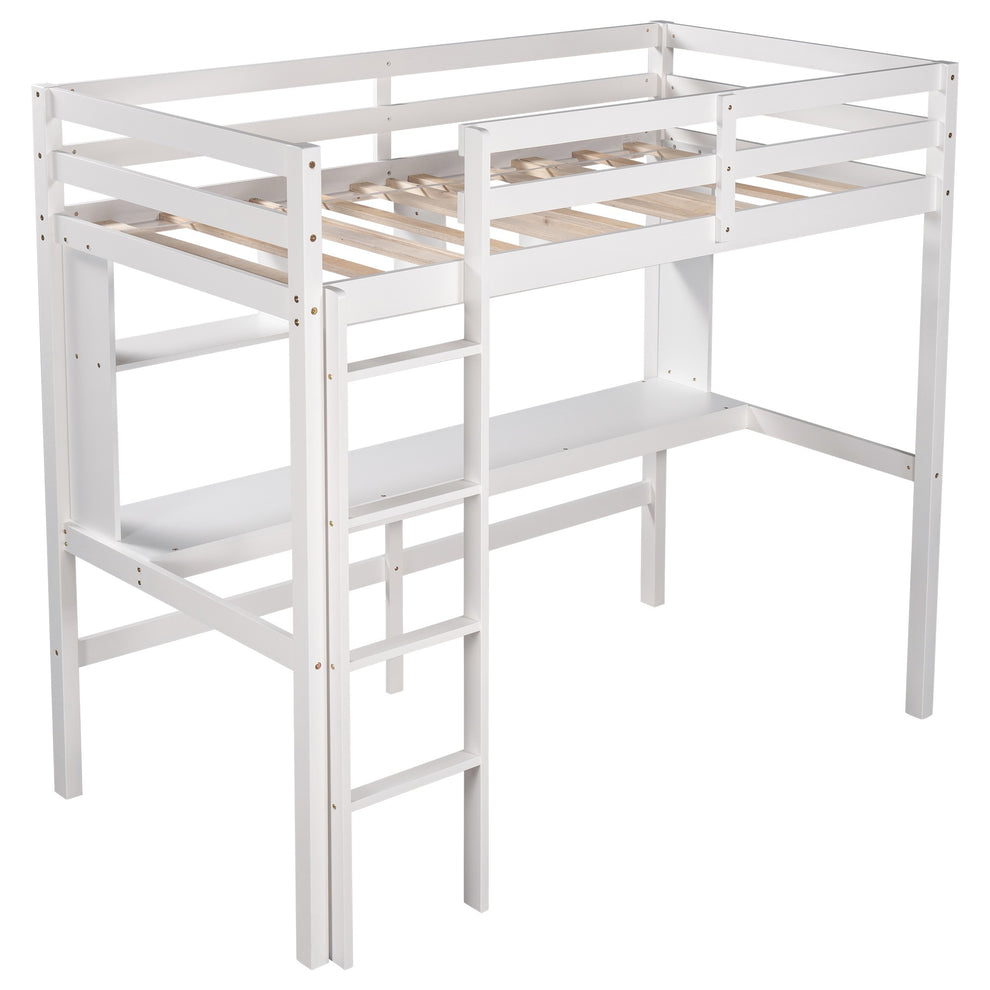 Minimalist Gray Twin Size Loft Bed With Built In Desk And Shelf By Homeroots | Beds | Modishstore - 15