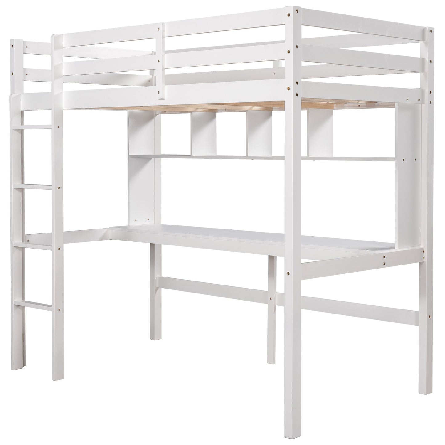 Minimalist Gray Twin Size Loft Bed With Built In Desk And Shelf By Homeroots | Beds | Modishstore - 16