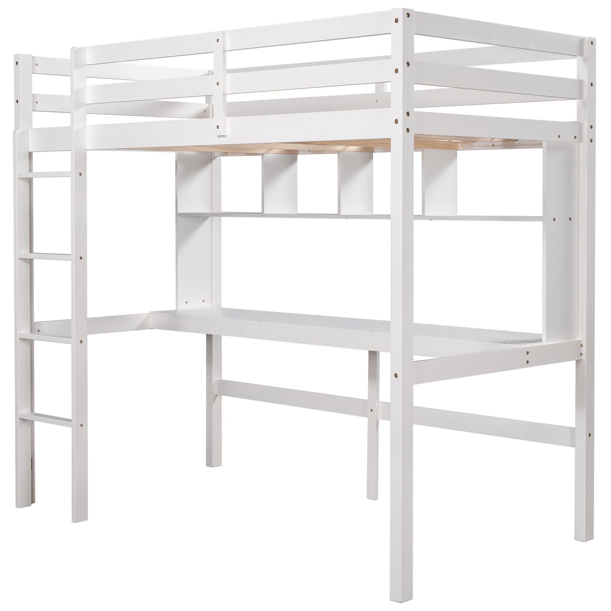 Minimalist Gray Twin Size Loft Bed With Built In Desk And Shelf By Homeroots | Beds | Modishstore - 16