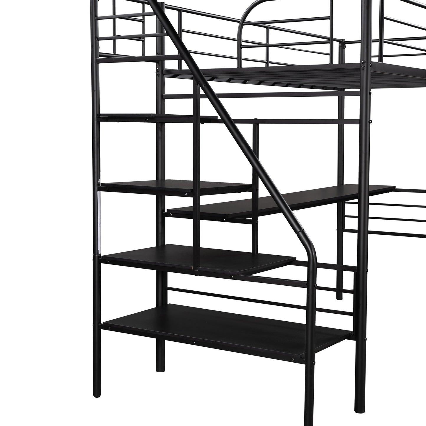 Mod Black Twin Size Metal Loft Bed With Desk And Stairs By Homeroots | Beds | Modishstore - 8