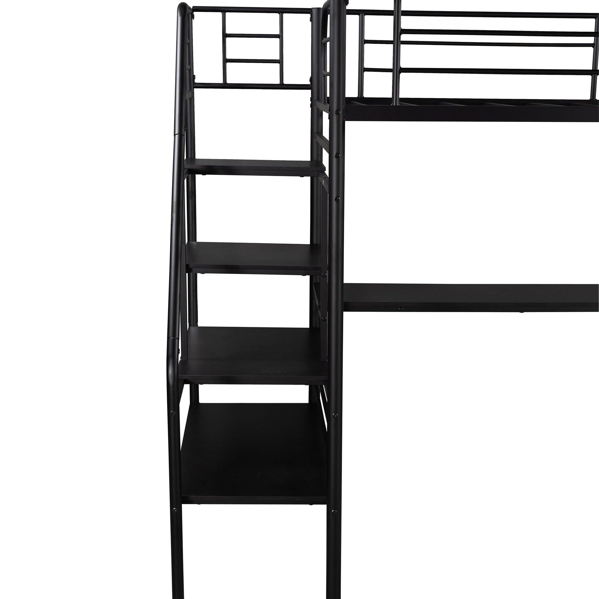 Mod Black Twin Size Metal Loft Bed With Desk And Stairs By Homeroots | Beds | Modishstore - 9