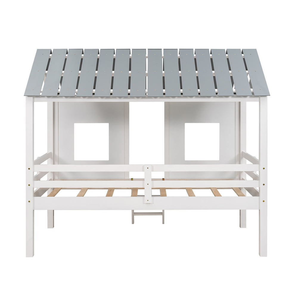 Playhouse With Windows And Roof White Twin Size Low Loft Bed By Homeroots | Beds | Modishstore - 7