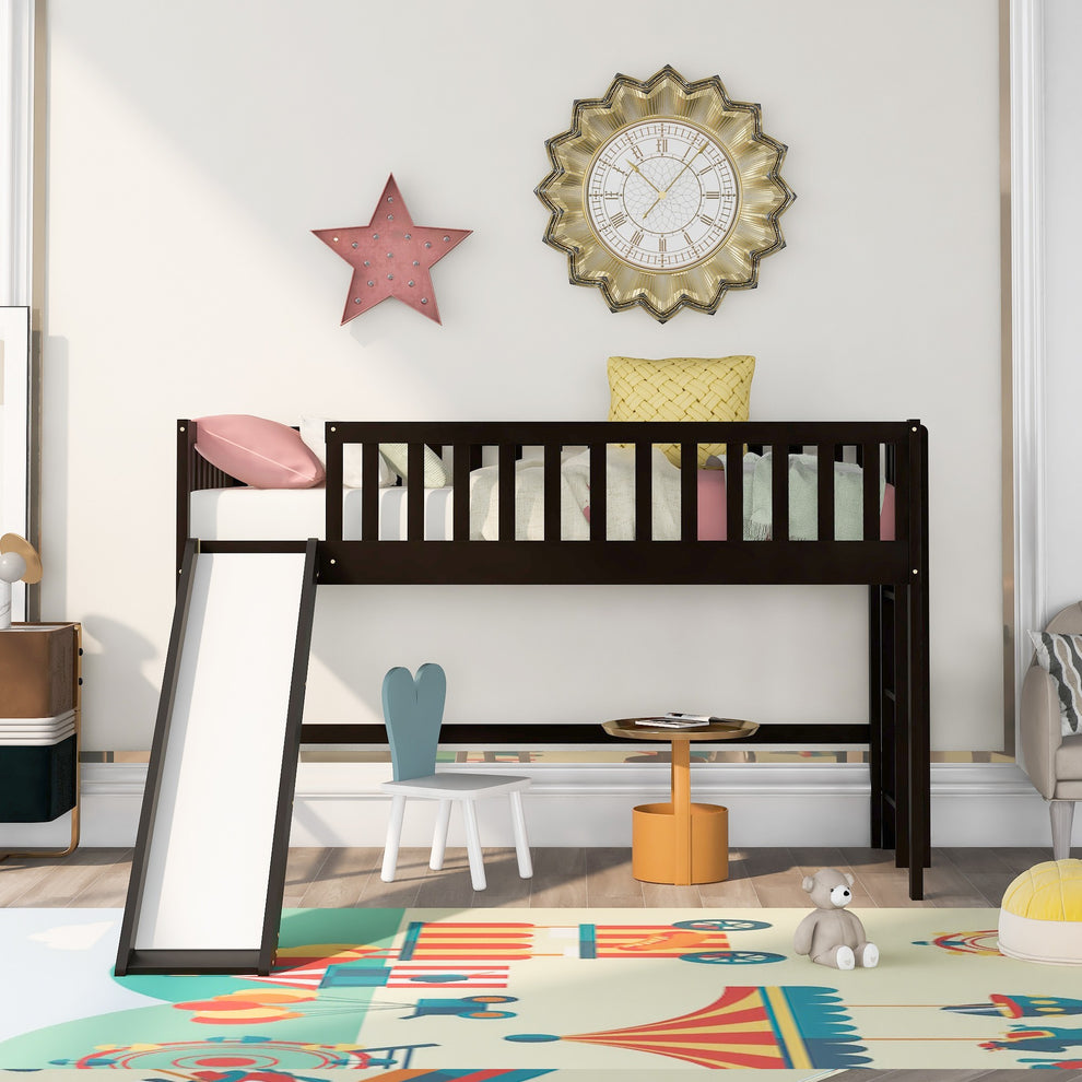Dark Brown Twin Size Loft Bed With Slide By Homeroots | Beds | Modishstore - 3