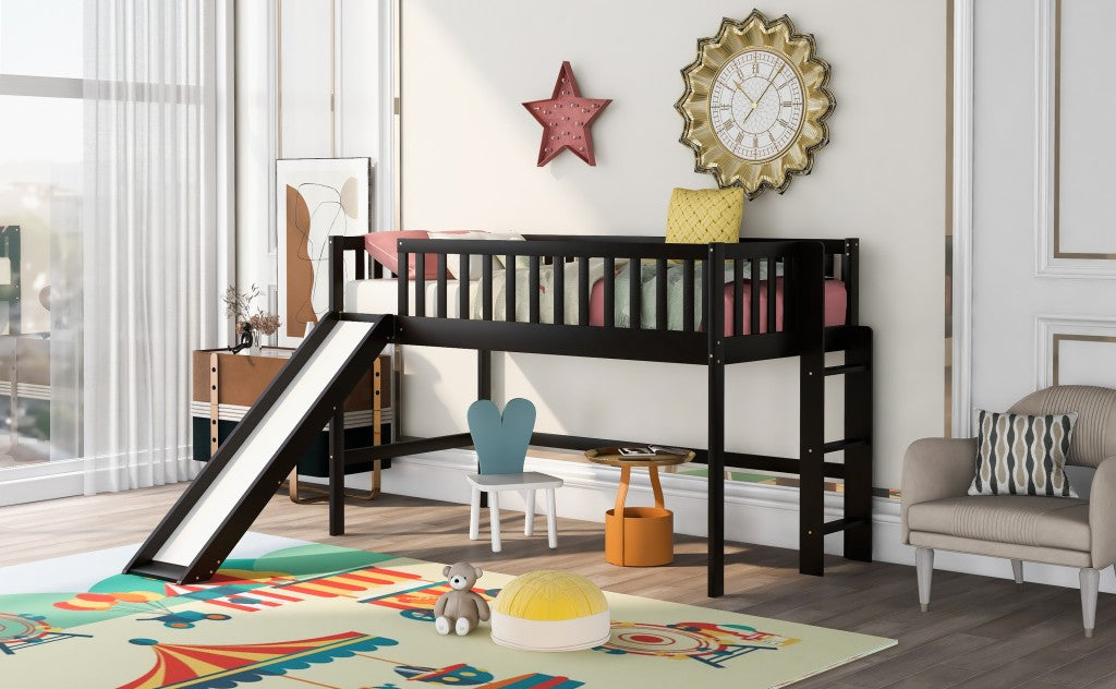 Dark Brown Twin Size Loft Bed With Slide By Homeroots | Beds | Modishstore - 4