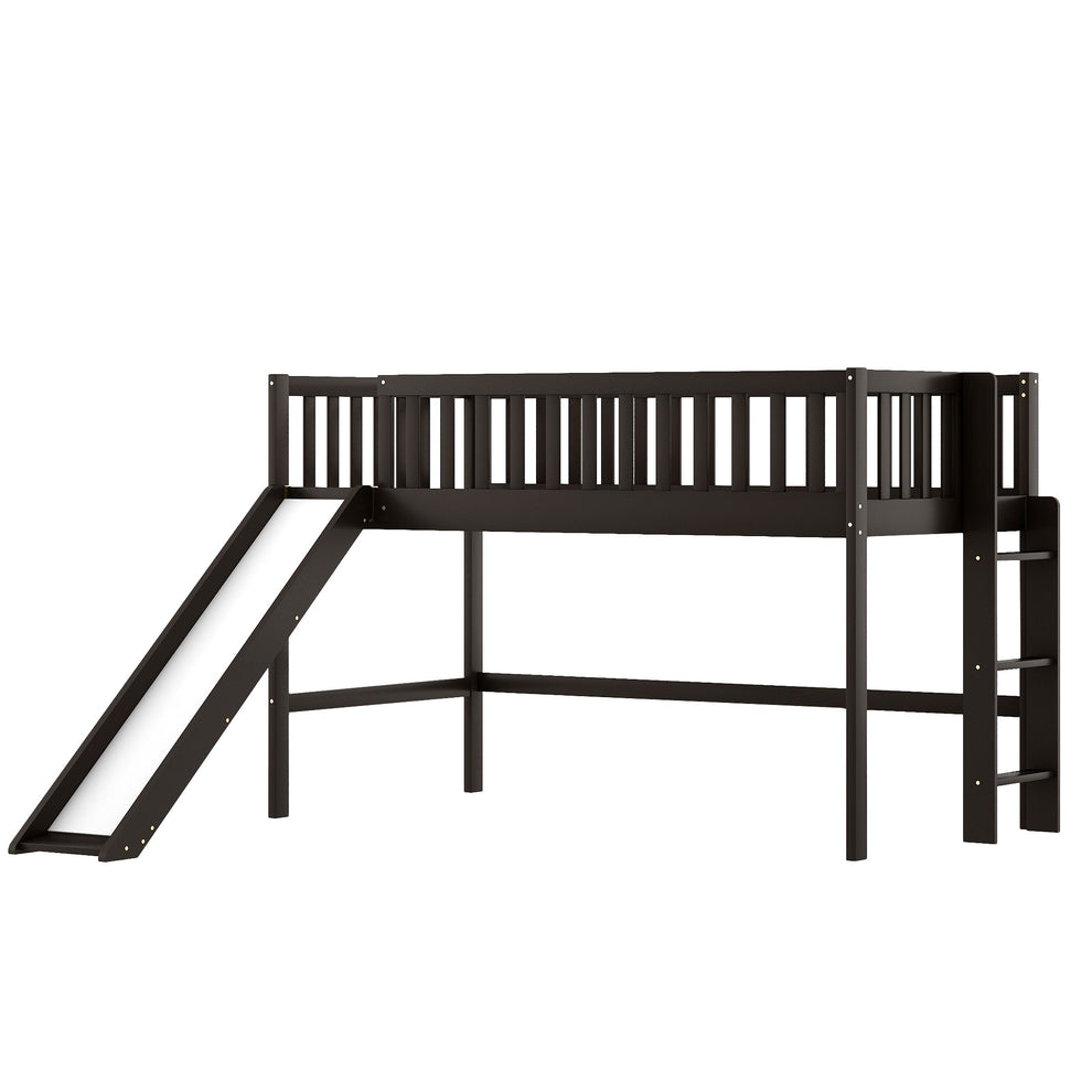 Dark Brown Twin Size Loft Bed With Slide By Homeroots | Beds | Modishstore - 5