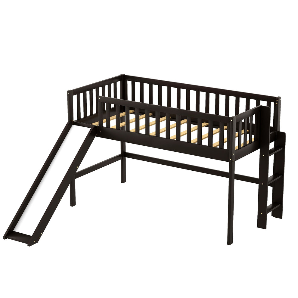 Dark Brown Twin Size Loft Bed With Slide By Homeroots | Beds | Modishstore - 6