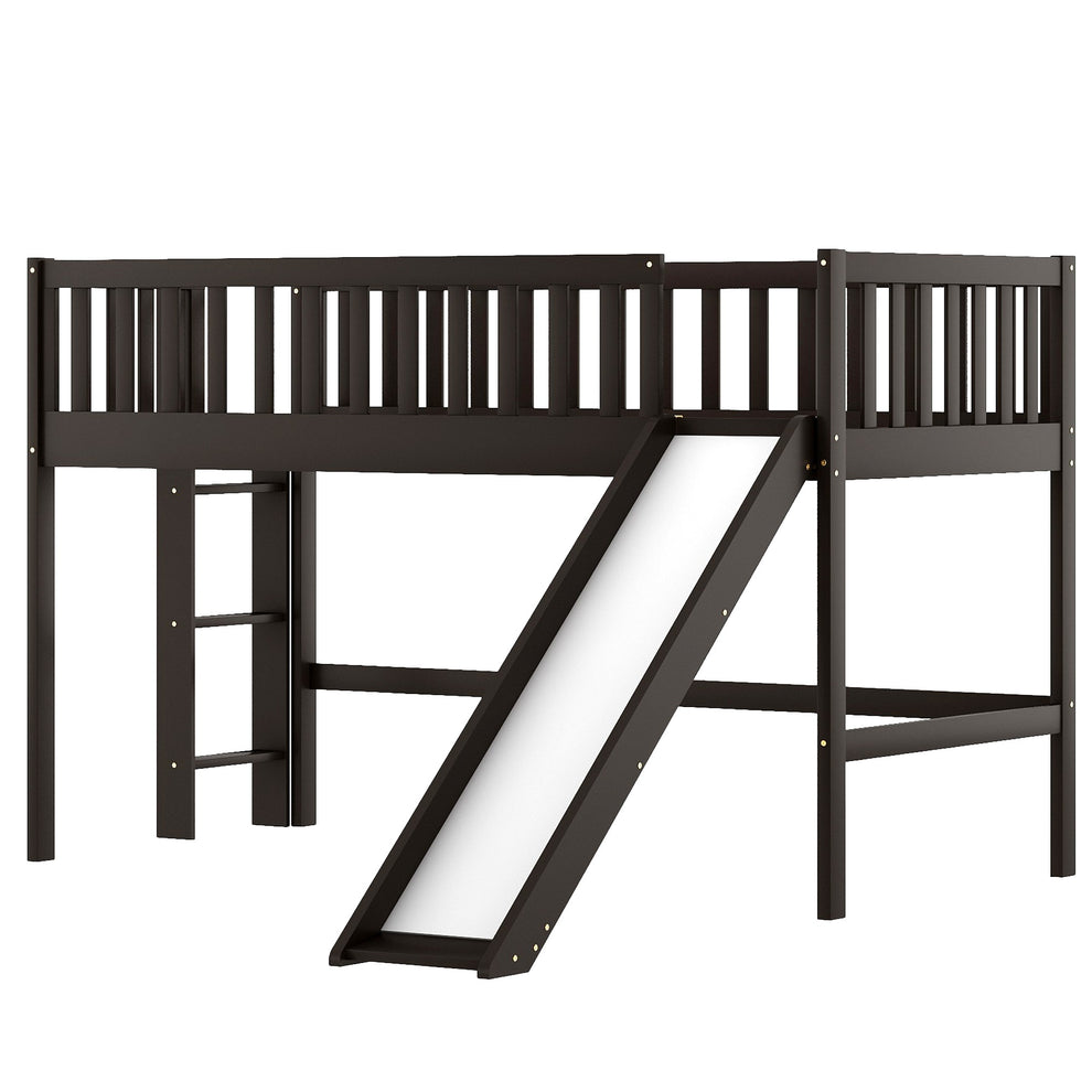 Dark Brown Twin Size Loft Bed With Slide By Homeroots | Beds | Modishstore - 7