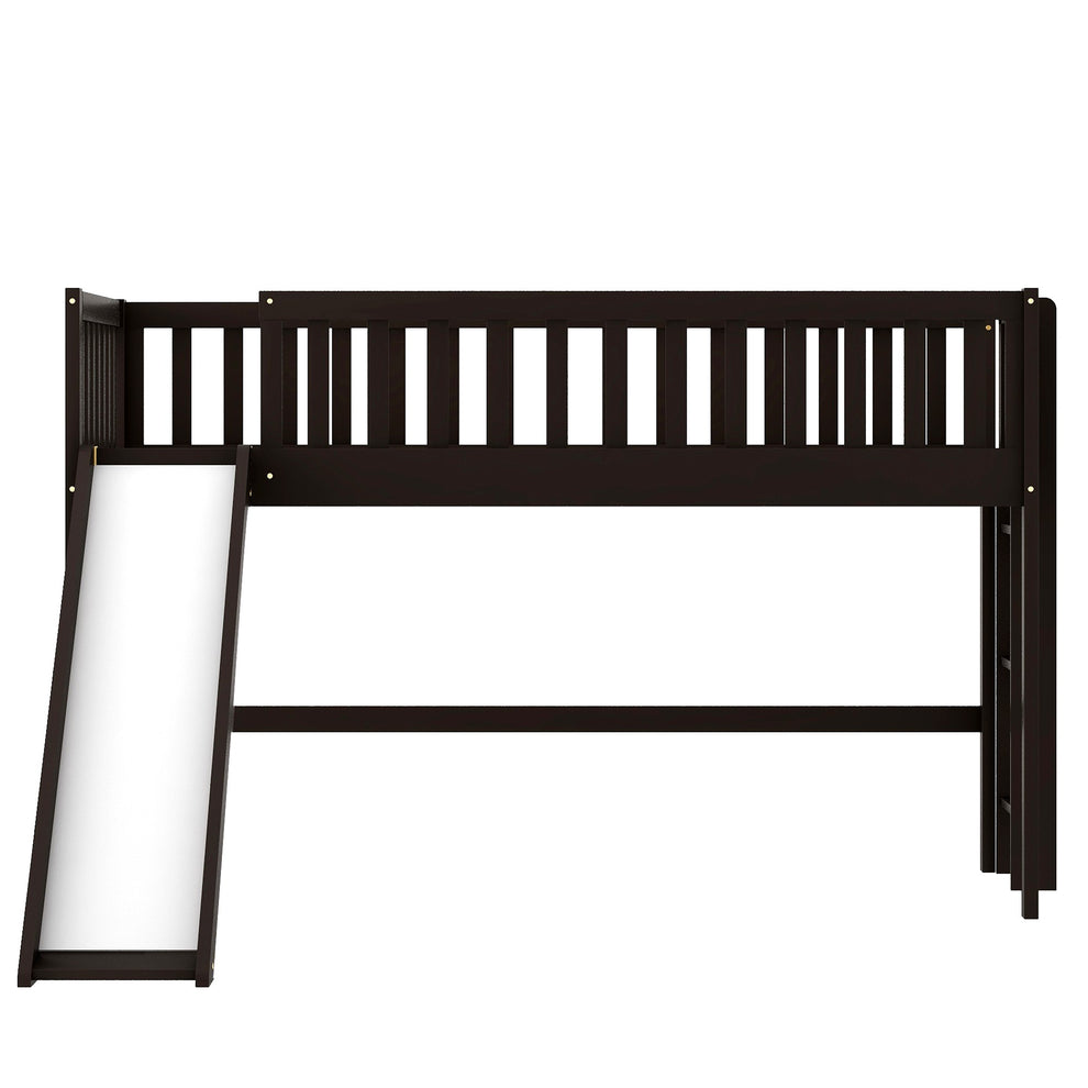 Dark Brown Twin Size Loft Bed With Slide By Homeroots | Beds | Modishstore - 8