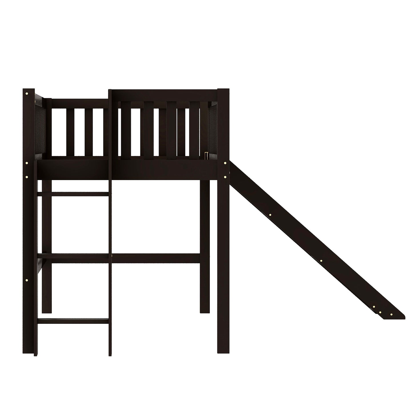 Dark Brown Twin Size Loft Bed With Slide By Homeroots | Beds | Modishstore - 9
