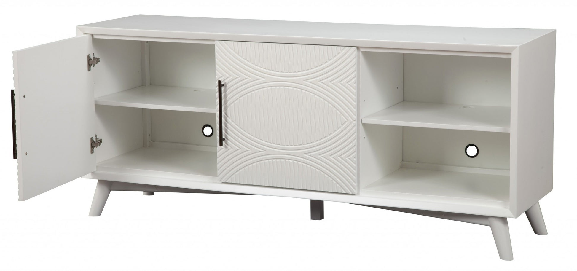 Stylish White Textured Mid Century Mod TV Console By Homeroots | TV Stands | Modishstore - 3