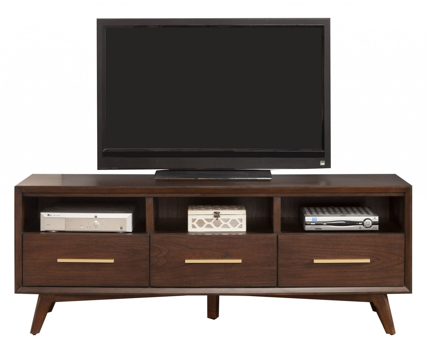 Walnut and Gold Mid Century Modern TV Console By Homeroots