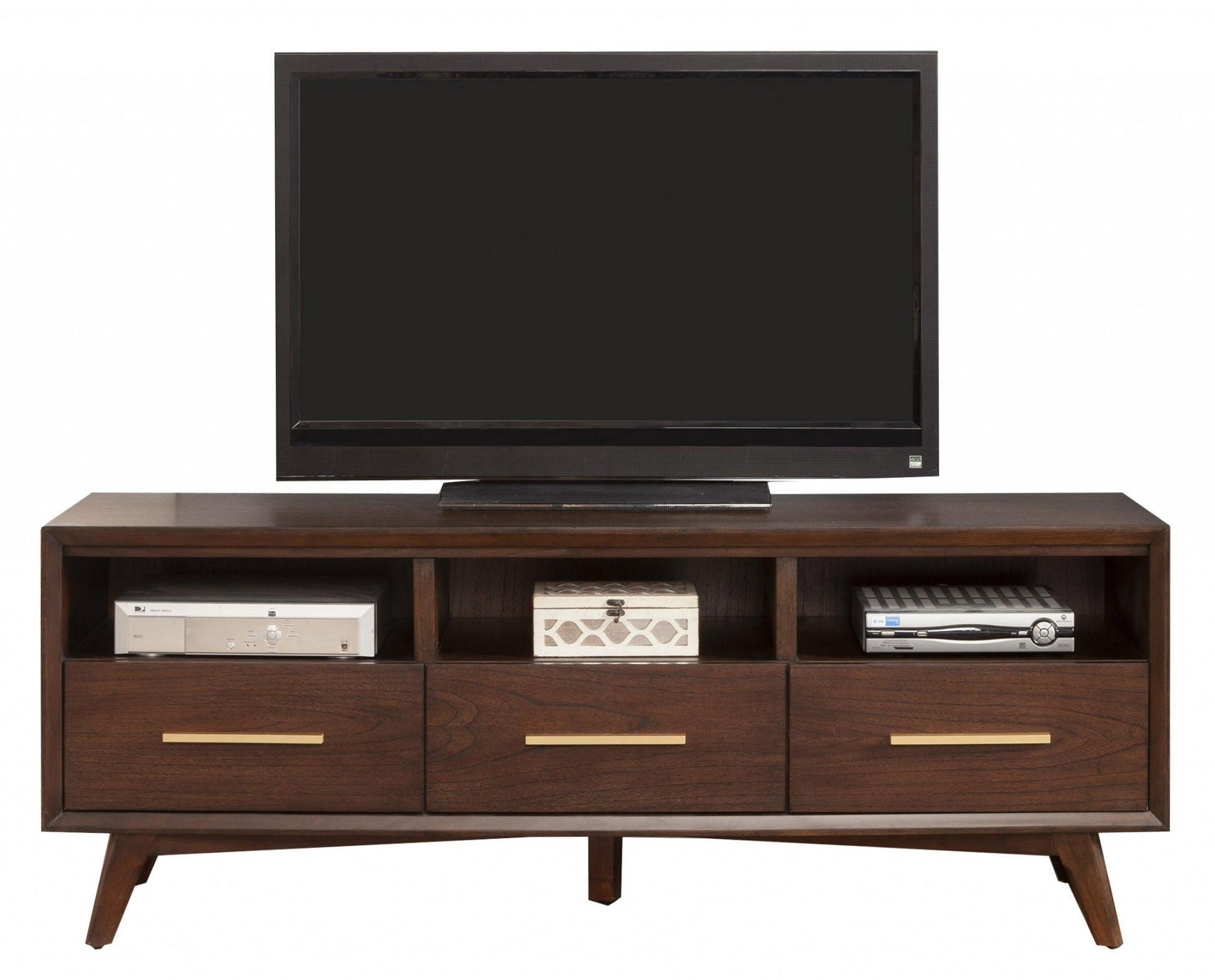 Walnut and Gold Mid Century Modern TV Console By Homeroots | TV Stands | Modishstore - 4