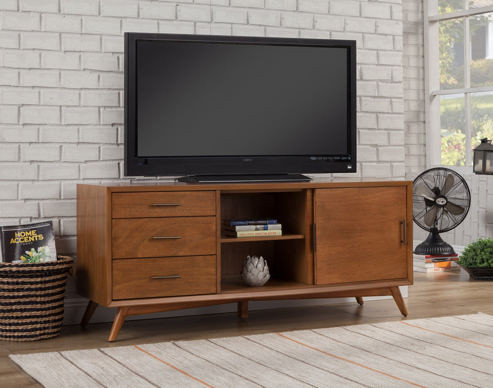 64" Wood Brown Mahogany Solids & Okoume Veneer Open shelving TV Stand By Homeroots | TV Stands | Modishstore - 7