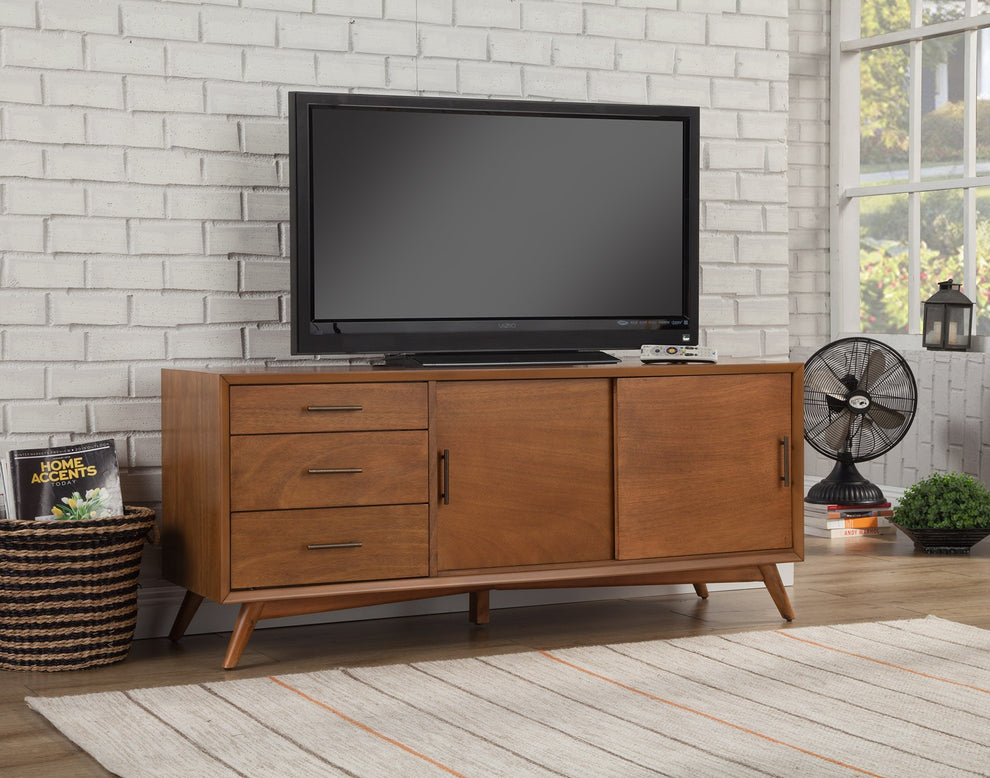 64" Wood Brown Mahogany Solids & Okoume Veneer Open shelving TV Stand By Homeroots | TV Stands | Modishstore - 8