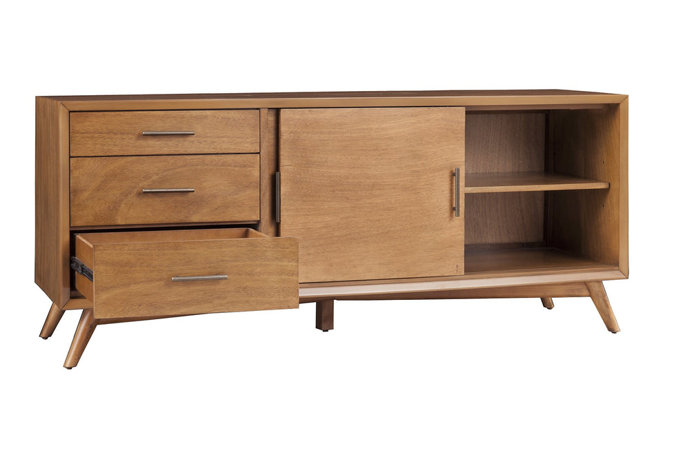 64" Wood Brown Mahogany Solids & Okoume Veneer Open shelving TV Stand By Homeroots | TV Stands | Modishstore - 3