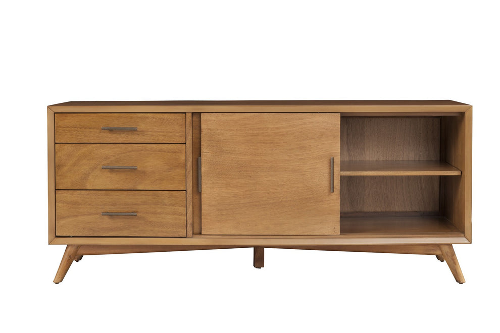 64" Wood Brown Mahogany Solids & Okoume Veneer Open shelving TV Stand By Homeroots | TV Stands | Modishstore - 4