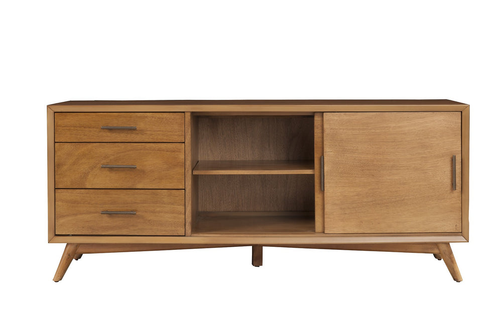 64" Wood Brown Mahogany Solids & Okoume Veneer Open shelving TV Stand By Homeroots | TV Stands | Modishstore - 5