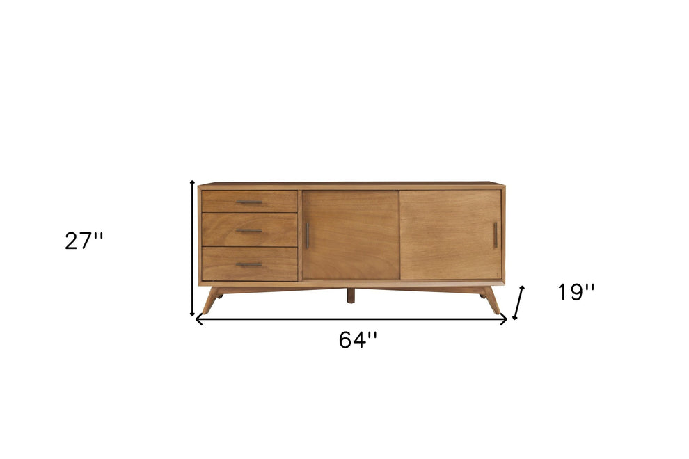 64" Wood Brown Mahogany Solids & Okoume Veneer Open shelving TV Stand By Homeroots | TV Stands | Modishstore - 9