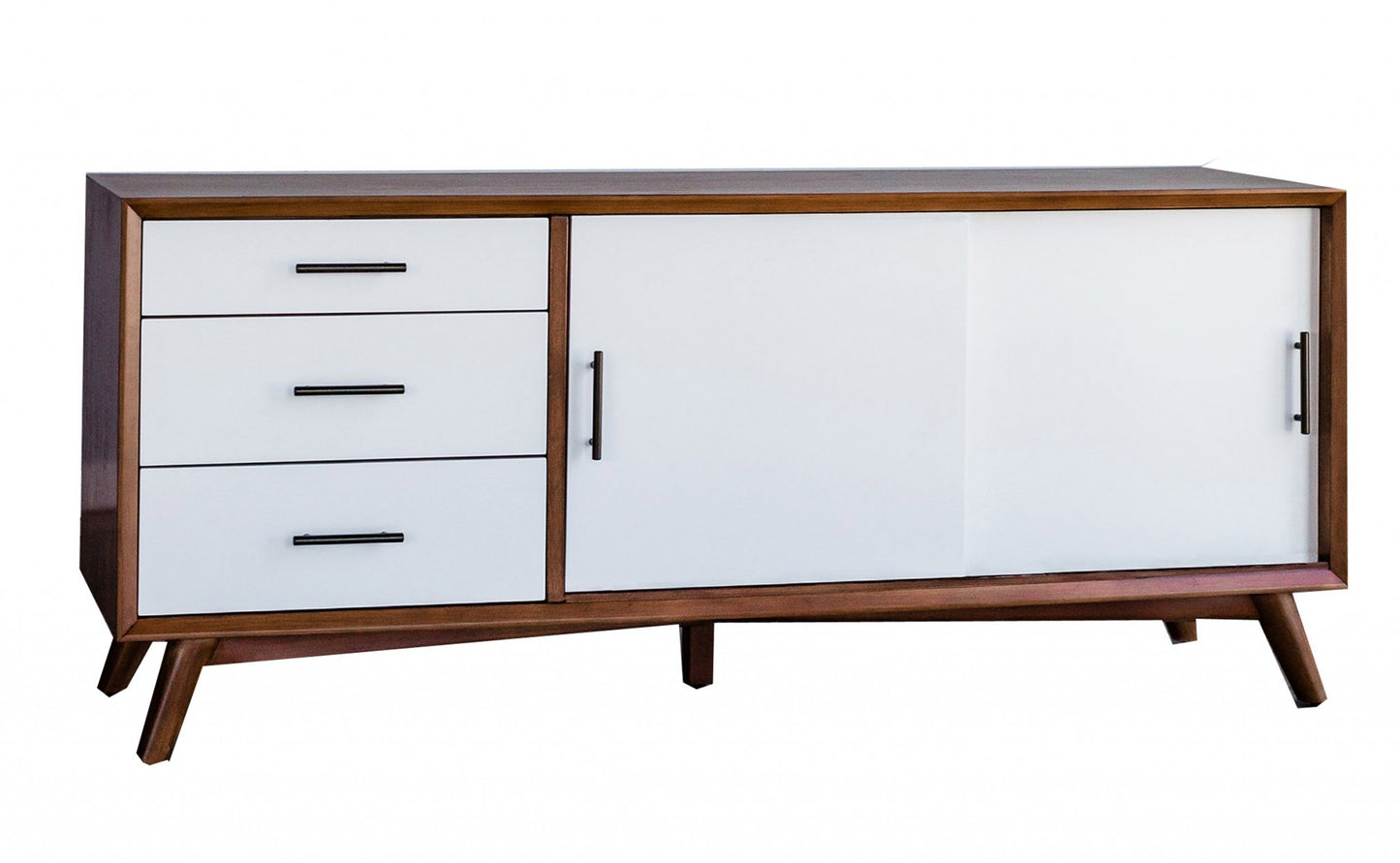 Flair 64" Acorn and White Mid Century Mod TV Console By Homeroots | TV Stands | Modishstore - 3