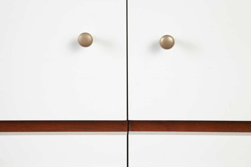 White Mid Century Mod TV Console with Acorn Accents By Homeroots | TV Stands | Modishstore - 3