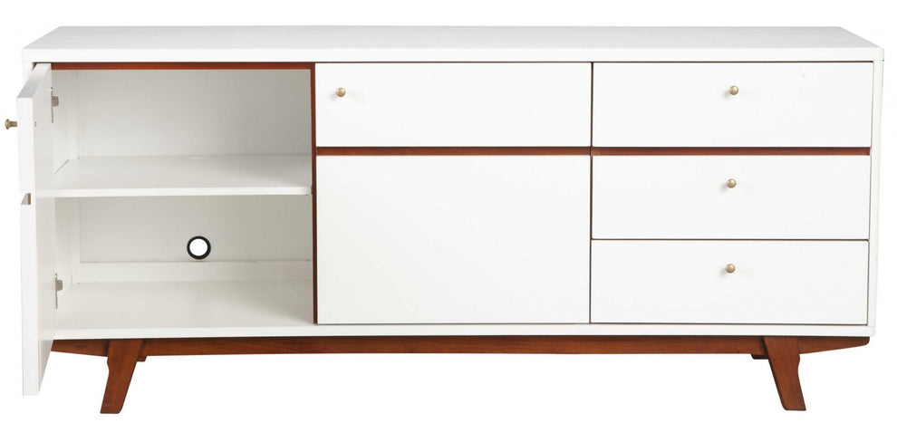 White Mid Century Mod TV Console with Acorn Accents By Homeroots | TV Stands | Modishstore - 4