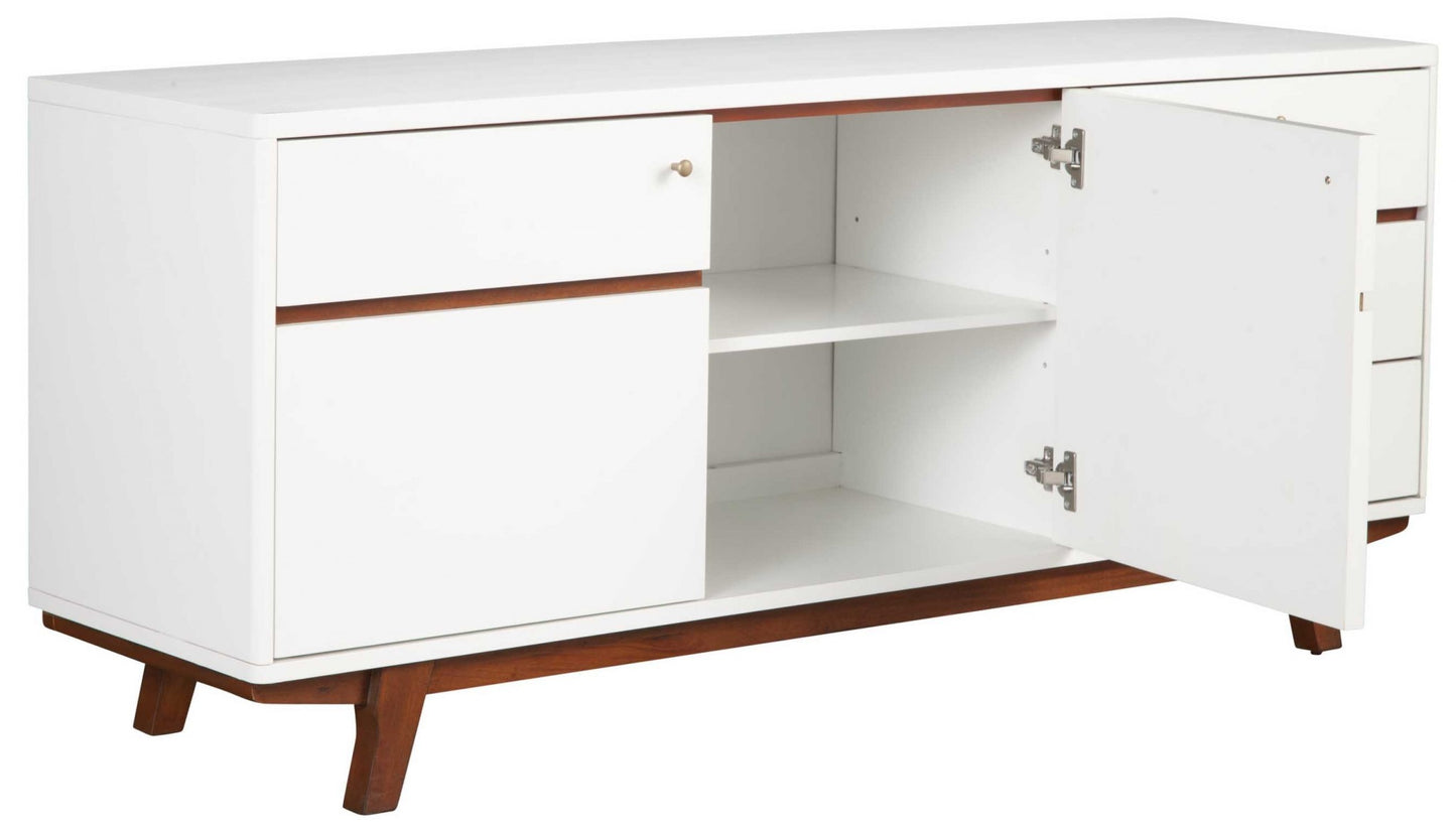 White Mid Century Mod TV Console with Acorn Accents By Homeroots | TV Stands | Modishstore - 6