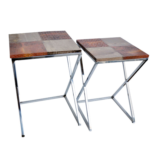 A&B Home Wood And Steel Cross Base Side Tables - Set Of 2 | Nesting Tables | Modishstore