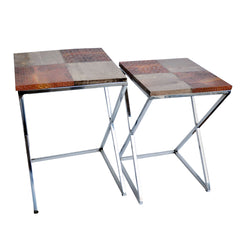 A&B Home Wood And Steel Cross Base Side Tables - Set Of 2
