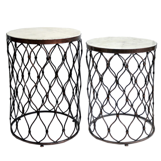 A&B Home Fenna Side Tables With Stone Top - Set Of 2 | Nesting Tables | Modishstore