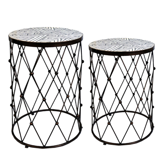 A&B Home Fenna Copper Tables With Decorative Wood Top - Set Of 2 | Nesting Tables | Modishstore