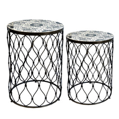 A&B Home Fenna Antique-Brass Tables With Decorative Wood Top - Set/2
