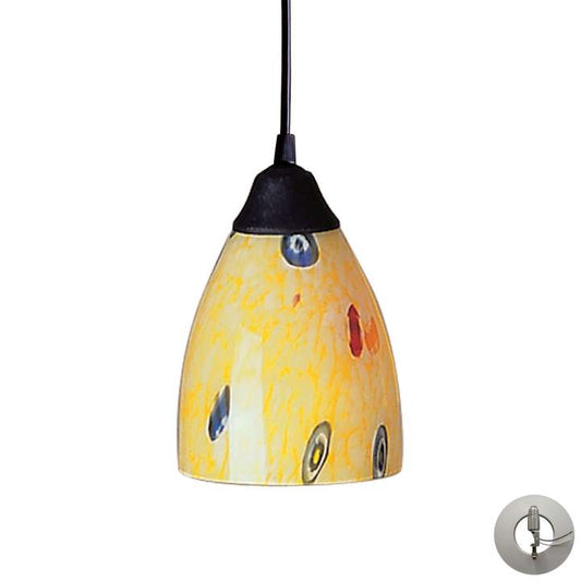 Classico 1-Light Mini Pendant in Dark Rust with Yellow Blaze Glass - Includes Adapter Kit | Pendant Lamps | Modishstore