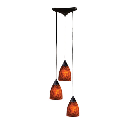 Classico 3-Light Triangular Pendant Fixture in Dark Rust with Espresso Glass ELK Lighting | Pendant Lamps | Modishstore